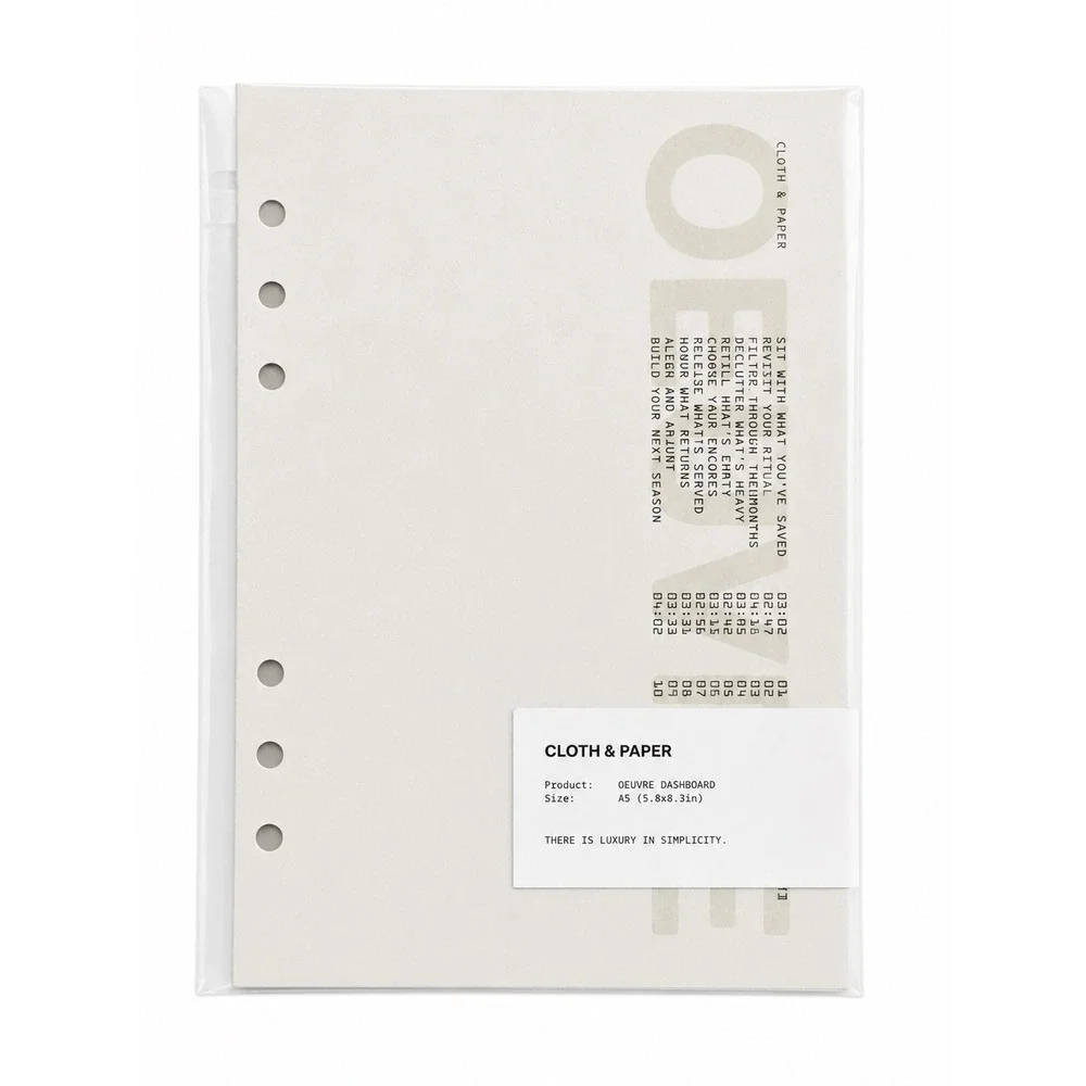 Cloth & Paper (C&P) Oeuvre Dashboard A5 Planner Insert Minimalist Neutral